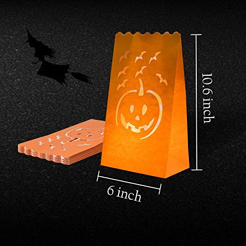 Homemory 24 Halloween Luminary Bags & 24 LED Tea Lights, Long Lasting Battery Included, Ideal for Various Decor