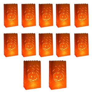 GSHLLO 12 PCS Pumpkin Paper Candle Lantern Bags Luminary Tealight Bags Flame Resistant Bags for Halloween Party Decorations