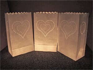 cleverdelights white luminary bags – 20 count – heart of hearts design – wedding party christmas holiday luminaria