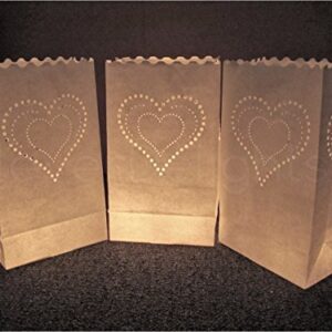 CleverDelights White Luminary Bags - 20 Count - Heart of Hearts Design - Wedding Party Christmas Holiday Luminaria