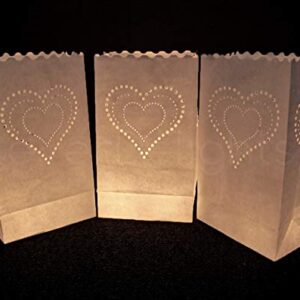 CleverDelights White Luminary Bags - 20 Count - Heart of Hearts Design - Wedding Party Christmas Holiday Luminaria