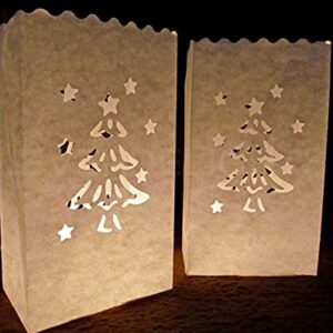 CleverDelights White Luminary Bags - 10 Count - Christmas Tree Design - Wedding Party Christmas Holiday Luminaria