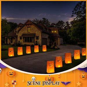 Halloween Luminary Bags Pumpkin Flame Resistant Candle Bag Paper Jack-o'-Lantern Lantern Bags with 3 Silhouettes for Home Garden Wedding Birthday Halloween Theme Party Decoration Supplies (60 Pack)