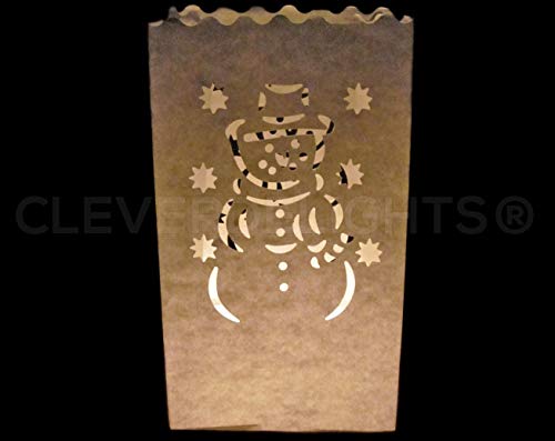 CleverDelights White Luminary Bags - 30 Count - Snowman Design - Flame Resistant Paper - Christmas Holiday Outdoor Decorations - Party and Event Decor - Luminaria Candle Bag - Thirty Bags