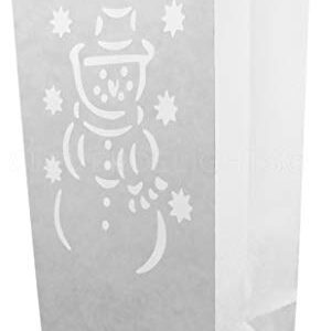 CleverDelights White Luminary Bags - 20 Count - Snowman Design - Wedding Party Christmas Holiday Luminaria