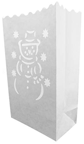 CleverDelights White Luminary Bags - 20 Count - Snowman Design - Wedding Party Christmas Holiday Luminaria