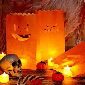 Halloween Luminary Bags Pumpkin Flame Resistant Candle Bag Paper Jack-o'-Lantern Lantern Bags with 3 Silhouettes for Home Garden Wedding Birthday Halloween Theme Party Decoration Supplies (36 Pack)