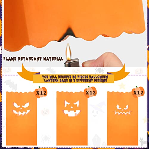 Halloween Luminary Bags Pumpkin Flame Resistant Candle Bag Paper Jack-o'-Lantern Lantern Bags with 3 Silhouettes for Home Garden Wedding Birthday Halloween Theme Party Decoration Supplies (36 Pack)