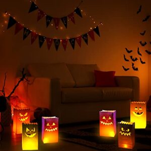 Fainne 60 Pcs Halloween Luminary Bags Halloween Flame Resistant Candle Bag Halloween Pumpkin Silhouette Candle Bags Halloween Candle Holder Bag for Home Halloween Party Decorations, 5 Designs