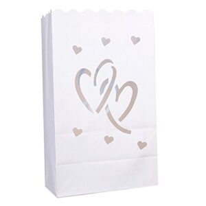 Joinwin Pack of 30 New White Luminary Bags - Interlocking Hearts Design - Wedding, Reception, Party and Event Decor - Flame Resistant Paper - Luminaria