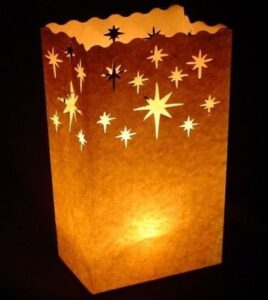 since white luminary bags – 20 count – stars design – wedding, reception, party and event decor – flame resistant paper – luminaria (stars)
