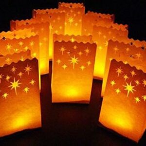 Since White Luminary Bags - 20 Count - Stars Design - Wedding, Reception, Party and Event Decor - Flame Resistant Paper - Luminaria (Stars)