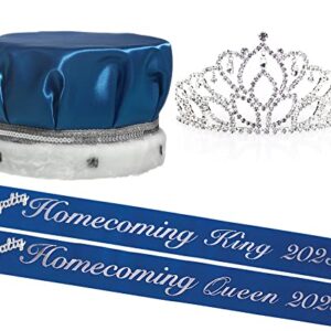 Anderson's Blue/Silver Homecoming King/Queen Coronation Set, Sashes With Foil Imprints, Crown, Tiara, Pins