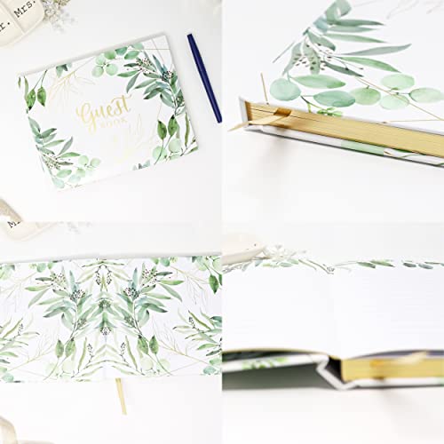 bloom daily planners Wedding Guest Book (120 Pages) Guest Sign-in Book Guest Registry Guestbook - White Cover with Gold Foil, Gilded Edges and Gold Page Marker Hardbound 7" x 9" (Eucalyptus)