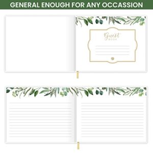 bloom daily planners Wedding Guest Book (120 Pages) Guest Sign-in Book Guest Registry Guestbook - White Cover with Gold Foil, Gilded Edges and Gold Page Marker Hardbound 7" x 9" (Eucalyptus)