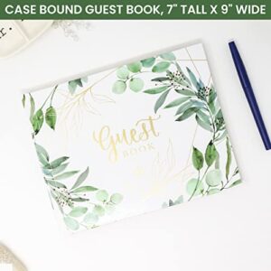 bloom daily planners Wedding Guest Book (120 Pages) Guest Sign-in Book Guest Registry Guestbook - White Cover with Gold Foil, Gilded Edges and Gold Page Marker Hardbound 7" x 9" (Eucalyptus)