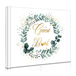 wedding guest book 120 pages guest sign in book guest registry guestbook white cover with gold foil guest book, 6.7 x 8.7 inches hardbound (leaf style)