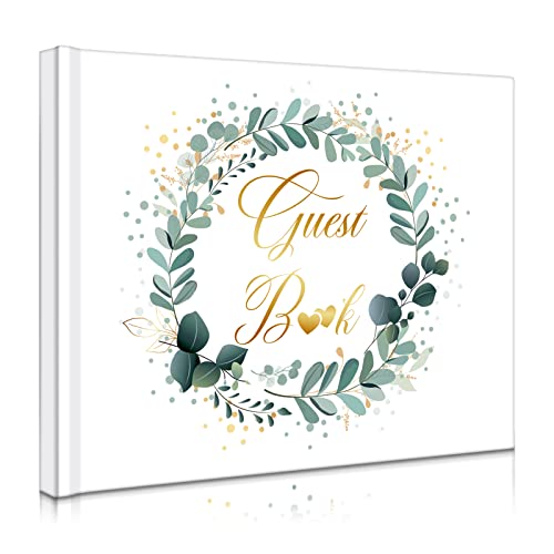 Wedding Guest Book 120 Pages Guest Sign in Book Guest Registry Guestbook White Cover with Gold Foil Guest Book, 6.7 x 8.7 Inches Hardbound (Leaf Style)