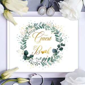 Wedding Guest Book 120 Pages Guest Sign in Book Guest Registry Guestbook White Cover with Gold Foil Guest Book, 6.7 x 8.7 Inches Hardbound (Leaf Style)