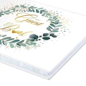 Wedding Guest Book 120 Pages Guest Sign in Book Guest Registry Guestbook White Cover with Gold Foil Guest Book, 6.7 x 8.7 Inches Hardbound (Leaf Style)