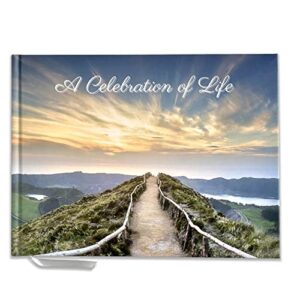 funeral guest book | memorial guest book | guest book for funeral hardcover | guestbook for sign in, celebration of life memorial service | funeral guest sign book with memory table card sign included (mountain top)