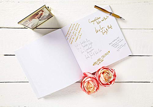 Wedding Guest Book Silver Guestbook - Blank NO Lines - Memory Signature Message Book - Birthday Engagement Party - White Paper Ribbon & Foil Stamping - Thick Paper 32 Page/64 Side Square