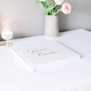 Wedding Guest Book Silver Guestbook - Blank NO Lines - Memory Signature Message Book - Birthday Engagement Party - White Paper Ribbon & Foil Stamping - Thick Paper 32 Page/64 Side Square