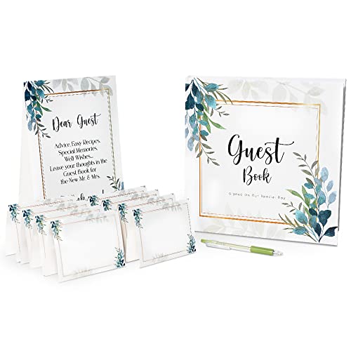 Guest Book Wedding Reception, Hardcover Decorative Guestbook, Alternative Sign in, Blank Pages Personal Messages, Decorative Book for Home, Includes Pen, Instructional Sign, and 10 Tent Cards.