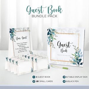 Guest Book Wedding Reception, Hardcover Decorative Guestbook, Alternative Sign in, Blank Pages Personal Messages, Decorative Book for Home, Includes Pen, Instructional Sign, and 10 Tent Cards.