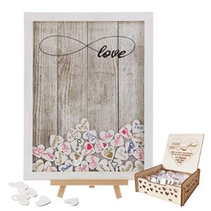 wedding guest book , y&k homish wooden picture frame , drop top frame sign book with 100pcs wooden hearts, rustic wedding decorations and the wedding gift (white wooden frame + unlimited love)