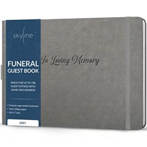 skyline funeral guest book for memorial & funeral services – in loving memory guest sign in book for funerals – 738 guest entries with name & address, 129 pages, hardcover, 10×7″ (grey)