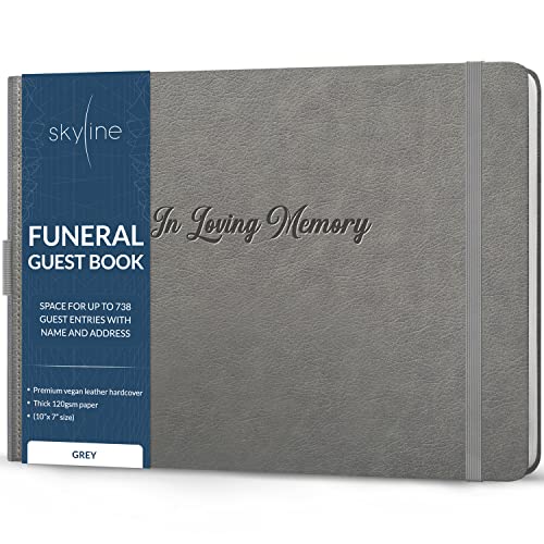 Skyline Funeral Guest Book for Memorial & Funeral Services – in Loving Memory Guest Sign in Book for Funerals – 738 Guest Entries with Name & Address, 129 Pages, Hardcover, 10x7″ (Grey)