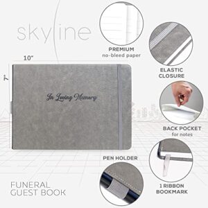 Skyline Funeral Guest Book for Memorial & Funeral Services – in Loving Memory Guest Sign in Book for Funerals – 738 Guest Entries with Name & Address, 129 Pages, Hardcover, 10x7″ (Grey)
