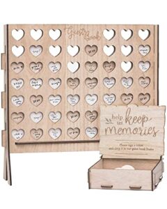 j&a homes wedding guest book alternative – rustic wedding decorations, creative guestbook board – wooden box and memory box for wedding decor – wooden hearts wedding favor (54 slots)