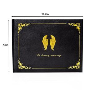 OIAMTO Funeral Guest Book,Hardcover in Loving Memory Guest Sign in Book,for Memorial Service,Leather Golden Embossed Cover,Table Display Sign,and a Black Gold Ballpoint Pen,for 210 Guests,10.2"x7.8"