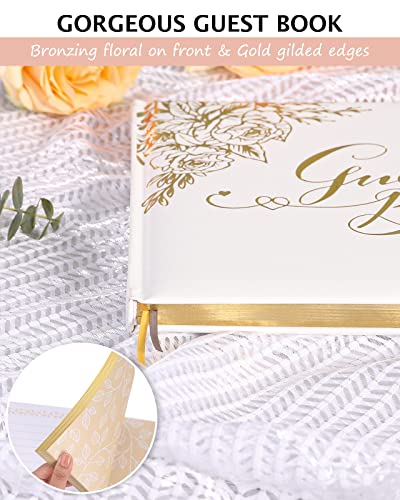 Wedding Guest Book - Guest Book Wedding Reception with Pens - 9x7'' Personalized Wedding Guestbook Photo Album Sign in Book - Gold Foil Hardcover & Gilded Edges, for Weddings, Baby Shower, Party