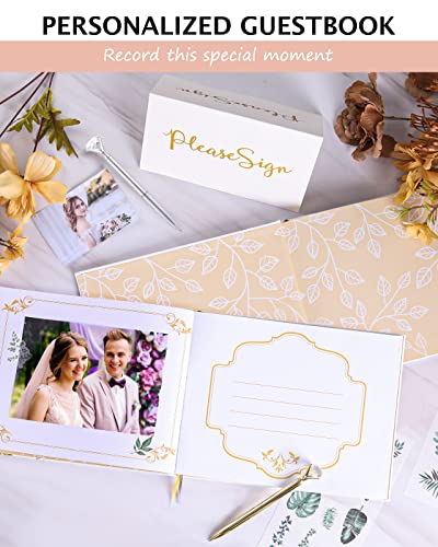 Wedding Guest Book - Guest Book Wedding Reception with Pens - 9x7'' Personalized Wedding Guestbook Photo Album Sign in Book - Gold Foil Hardcover & Gilded Edges, for Weddings, Baby Shower, Party