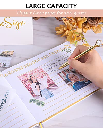 Wedding Guest Book - Guest Book Wedding Reception with Pens - 9x7'' Personalized Wedding Guestbook Photo Album Sign in Book - Gold Foil Hardcover & Gilded Edges, for Weddings, Baby Shower, Party