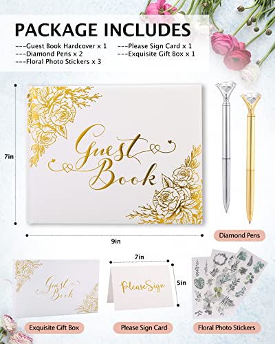 Wedding Guest Book - Guest Book Wedding Reception with Pens - 9x7'' Personalized Wedding Guestbook Photo Album Sign in Book - Gold Foil Hardcover & Gilded Edges, for Weddings, Baby Shower, Party