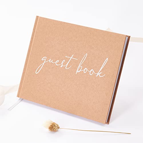 TRULIVA Rustic Wedding Guest Book, Sign in Guestbook for Wedding Reception, Kraft Paper Hard Cover, 7" x 9" (Lined Guestbook)