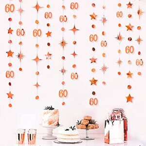 rose gold 60th birthday decorations number 60 circle dot twinkle star garland metallic hanging streamer bunting banner backdrop for 60 year old happy birthday 60th anniversary sixty party supplies