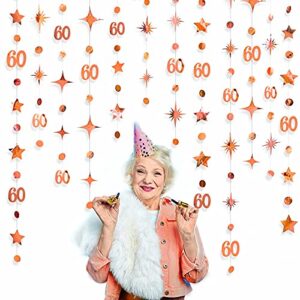 Rose Gold 60th Birthday Decorations Number 60 Circle Dot Twinkle Star Garland Metallic Hanging Streamer Bunting Banner Backdrop for 60 Year Old Happy Birthday 60th Anniversary Sixty Party Supplies