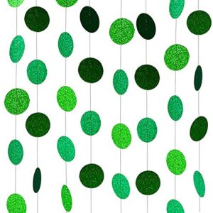 xianmu glitter green paper garland circle dot party banner hanging streamer backdrop decorations for green theme party, st patrick’s day, wedding, birthday, baby shower party supplies 40 feet