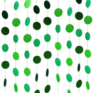 XIANMU Glitter Green Paper Garland Circle Dot Party Banner Hanging Streamer Backdrop Decorations for Green Theme Party, St Patrick's Day, Wedding, Birthday, Baby Shower Party Supplies 40 Feet