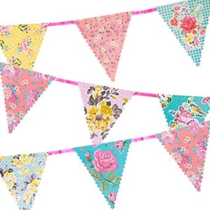 vintage bright floral paper bunting garland with triangle pennants, 13ft | truly scrumptious | decoration for birthday, garden party, afternoon tea, baby shower, bedroom décor, daughter, girls