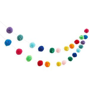 10 feet colorful wool pom pom garland for rainbow birthday decorations (24 balls)