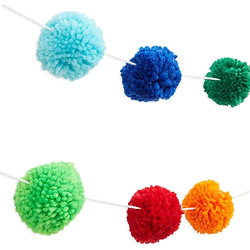 10 Feet Colorful Wool Pom Pom Garland for Rainbow Birthday Decorations (24 Balls)