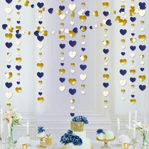 52Ft Navy Blue Gold Love Heart Garland Royal Blue Gold Hanging Streamer Banner for Anniversary Mother's Day Valentines Day Bachelorette Engagement Wedding Bridal Baby Shower Birthday Party Decorations