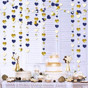 52Ft Navy Blue Gold Love Heart Garland Royal Blue Gold Hanging Streamer Banner for Anniversary Mother's Day Valentines Day Bachelorette Engagement Wedding Bridal Baby Shower Birthday Party Decorations