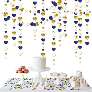 52Ft Navy Blue Gold Love Heart Garland Royal Blue Gold Hanging Streamer Banner for Anniversary Mother's Day Valentines Day Bachelorette Engagement Wedding Bridal Baby Shower Birthday Party Decorations